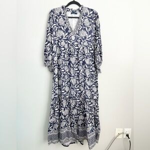 LA PLAGE Size XS • Maxi Dress Blue Floral Lightweight Cotton.
